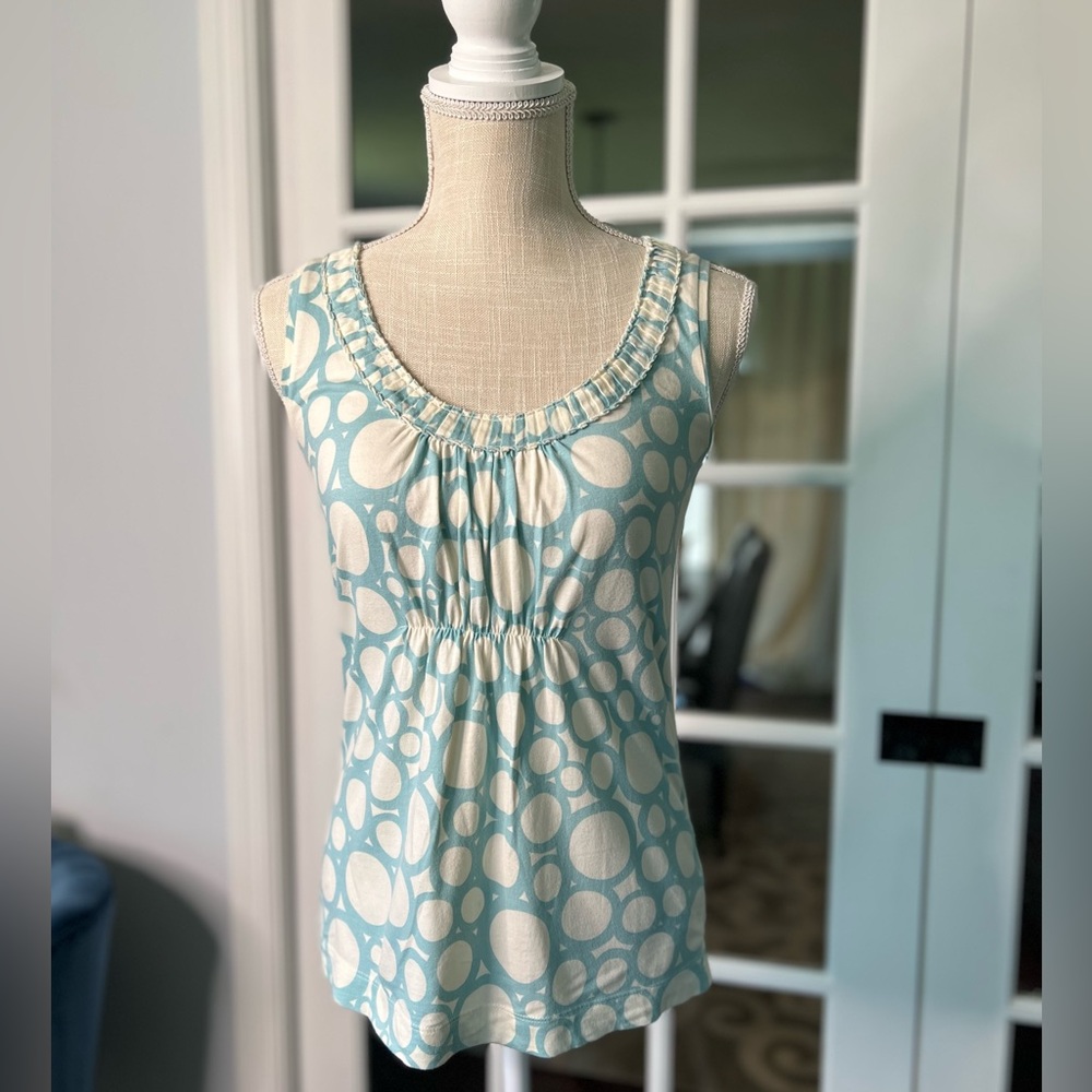 BODEN tank blouse, aqua with dots size 4